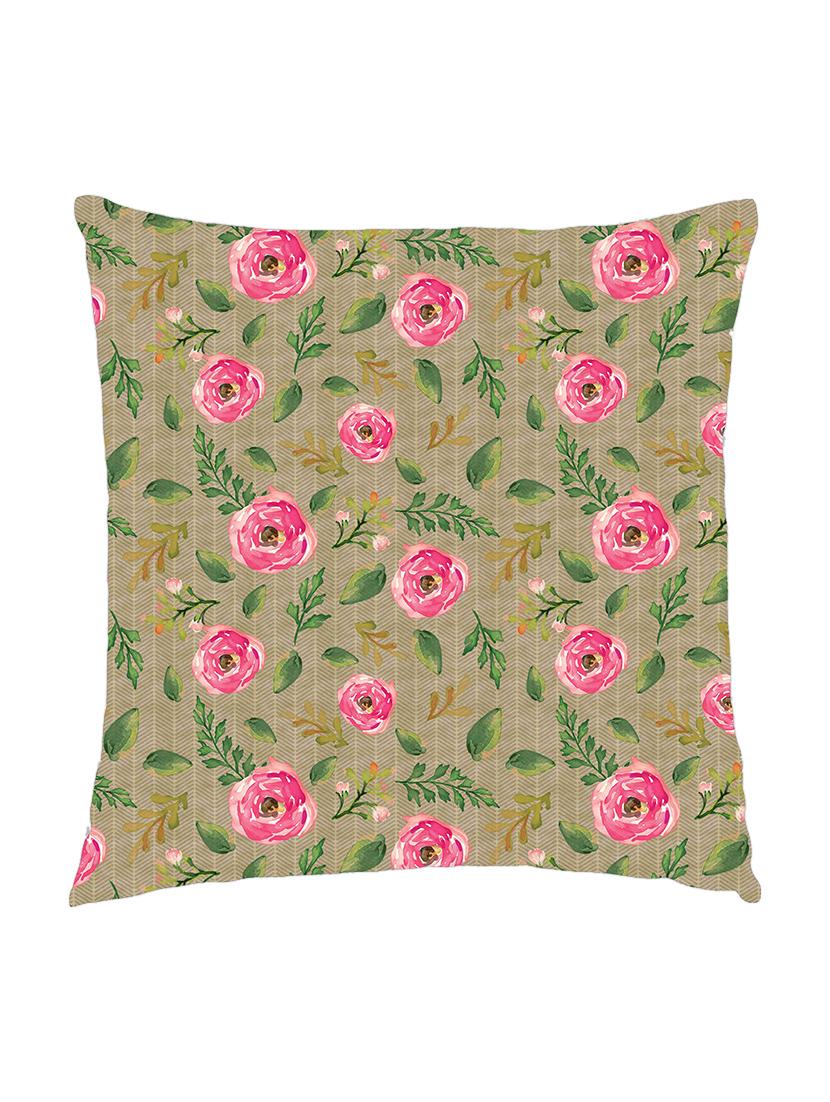digitally printed cushion cover of pink roses and leaves on brown - 13285745 -  Zoom Image - 0