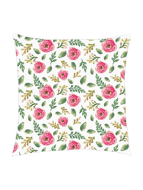 digitally printed cushion cover of pink roses and leaves - 13285748 - Standard Image - 0