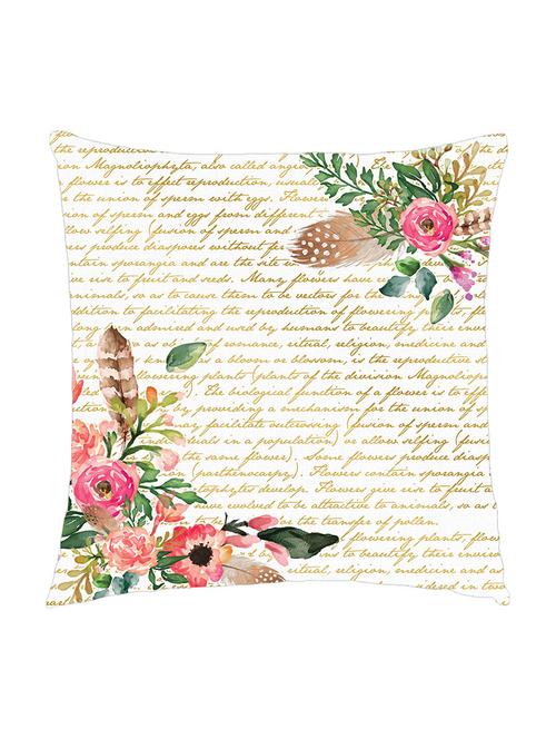 digitally printed cushion cover of flowers and leaves on write up texture - 13285749 - Standard Image - 0