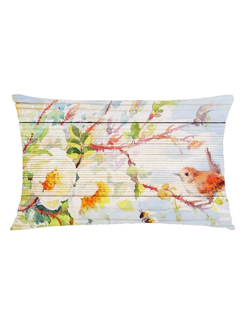 digitally printed cushion cover of white flower and bird on wooden plank - 13285781 -  Zoom Image - 0