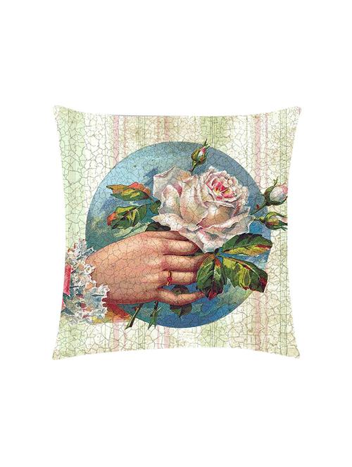 digital printed cushion cover with cracked  vintage rose in hand - 13285812 -  Standard Image - 0