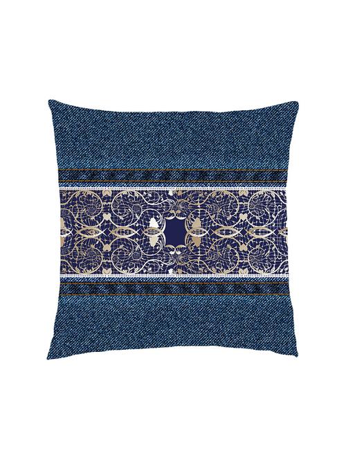 digital printed cushion cover with dark blue denim with geometric jaal - 13285834 -  Standard Image - 0