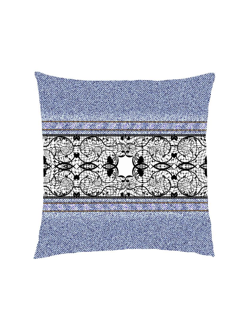 digital printed cushion cover with light blue denim with geometric jaal - 13285835 -  Zoom Image - 0