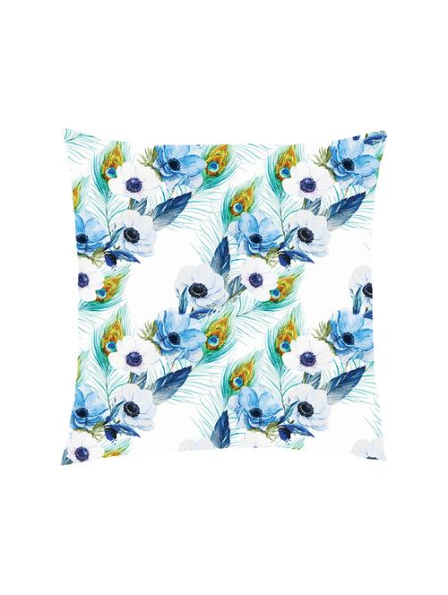 digital printed cushion cover with diagonal blue flower and peacock feather - 13285851 - Standard Image - 0