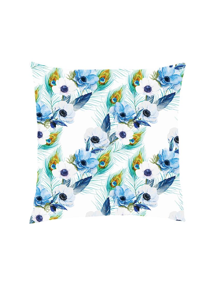 digital printed cushion cover with diagonal blue flower and peacock feather - 13285851 - Zoom Image - 0