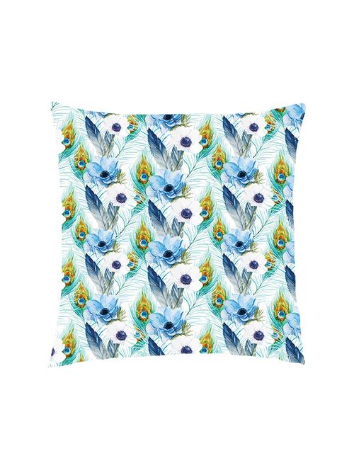 digital printed cushion cover with peacock feather and blue flower - 13285853 - Standard Image - 0