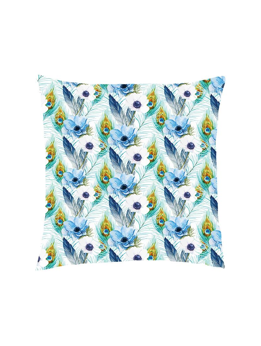digital printed cushion cover with peacock feather and blue flower - 13285853 - Zoom Image - 0
