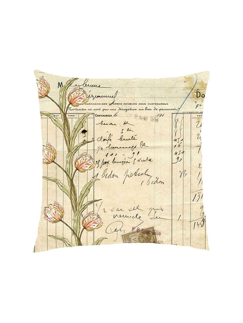 digitally printed text & flowers satin cushion cover - 13285935 - Zoom Image - 0