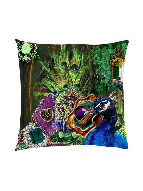 digitally printed peacock,feather&mirror satin cushion cover - 13285992 -  Standard Image - 0