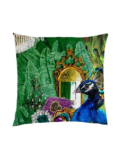 digitally printed peacock,feather&mirror satin cushion cover - 13285996 - Standard Image - 0