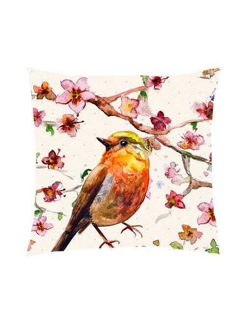 digitally printed watercolour floral design & bird satin cushion cover - 13286008 -  Standard Image - 0