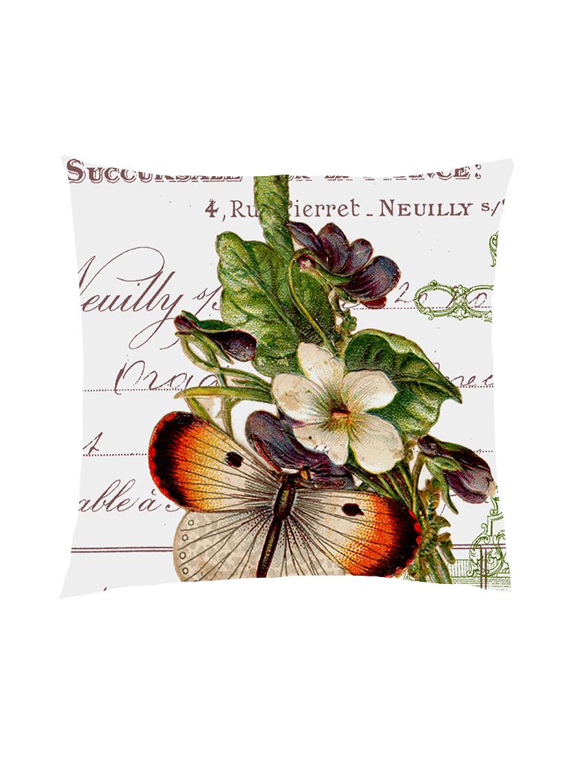 digitally printed text & butterfly & flowers satin cushion cover - 13286021 -  Zoom Image - 0