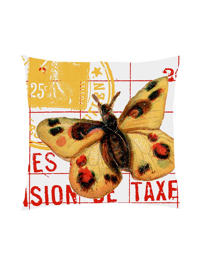 digitally printed text, stamp & butterfly satin cushion cover - 13286022 - Zoom Image - 0