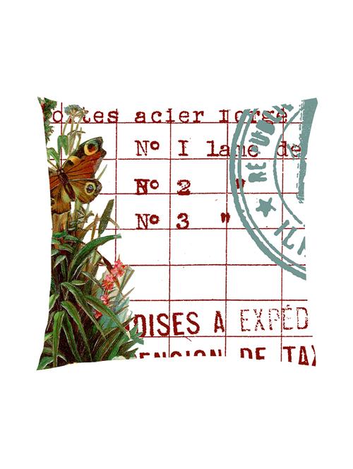 digitally printed text, stamp & butterfly satin cushion cover - 13286024 -  Standard Image - 0