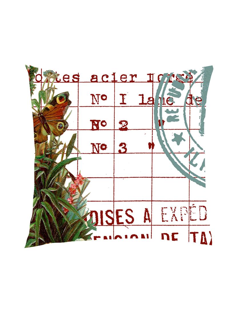 digitally printed text, stamp & butterfly satin cushion cover - 13286024 -  Zoom Image - 0