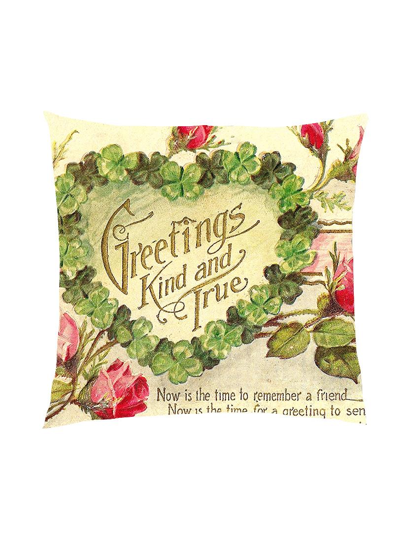 digitally printed text & flowers satin cushion cover - 13286030 -  Zoom Image - 0