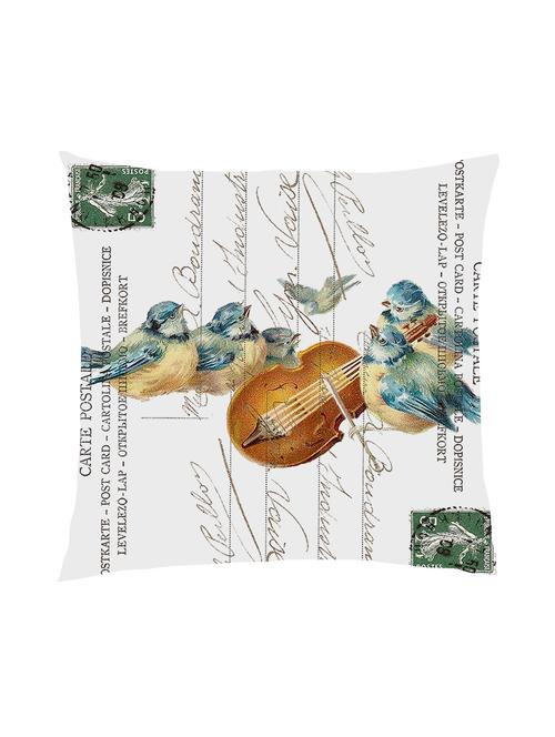 digitally printed text, stamp, guitar & bird satin cushion cover - 13286031 -  Standard Image - 0