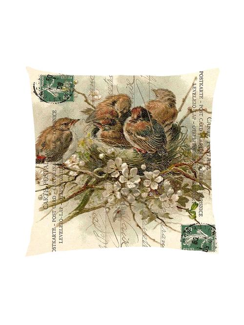 digitally printed text, stamp, nest & bird satin cushion cover - 13286032 - Standard Image - 0