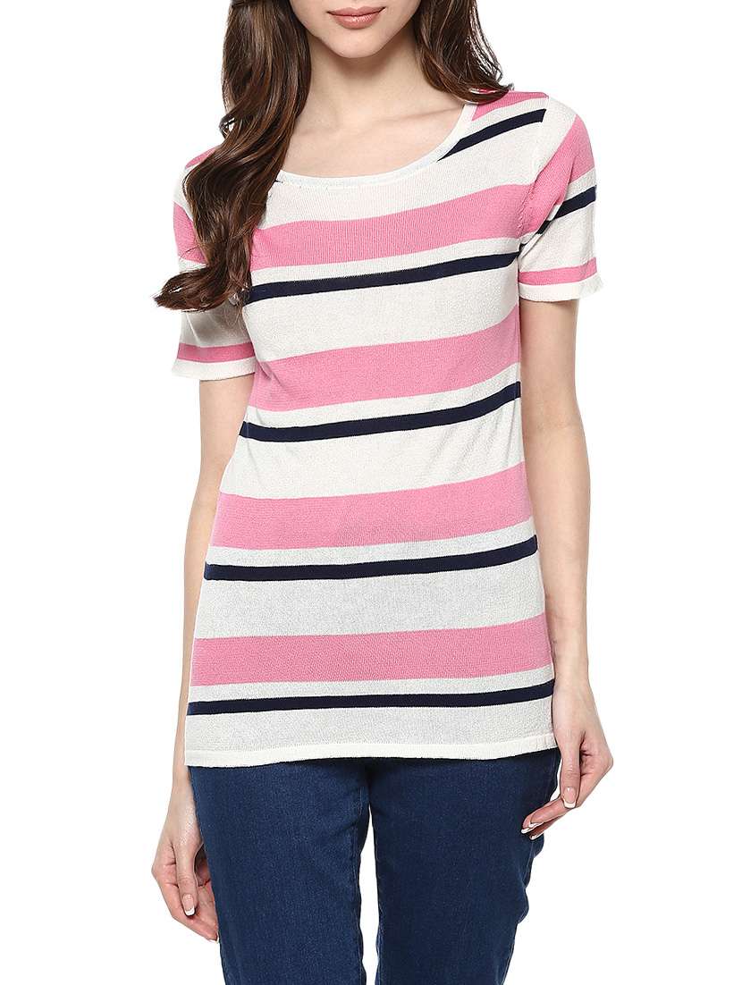 striped cotton knit pullover