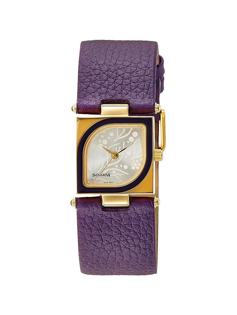 sonata yuva gold analog silver dial women's watch nd8919yl03a