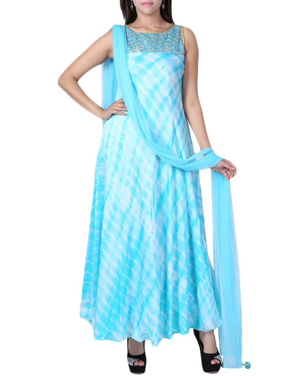 turquoise satin flared kurta