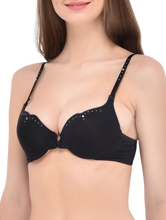 black cotton front open bra - 13293259 - Zoom Image - 0