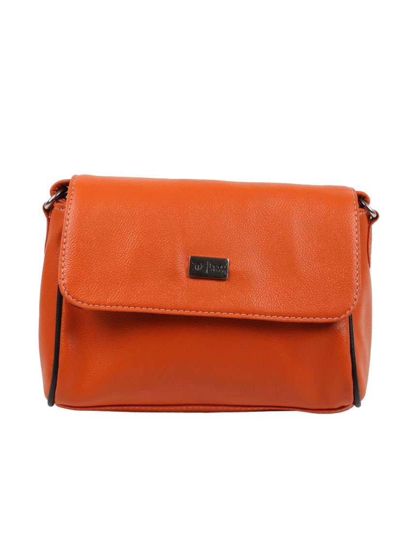 orange leatherette sling bag
