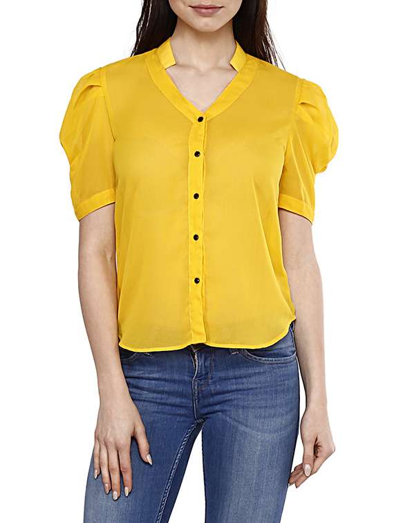yellow georgette regular shirt