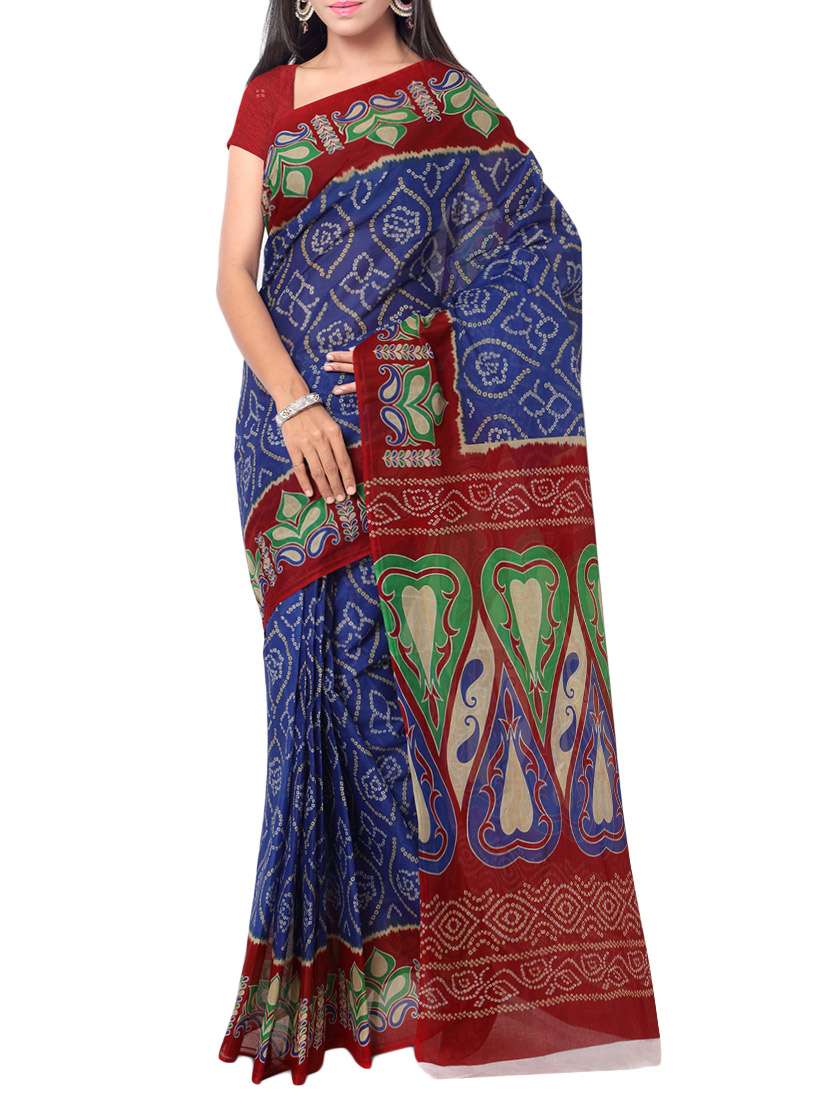 women's bandhani indigo colored saree with blouse
