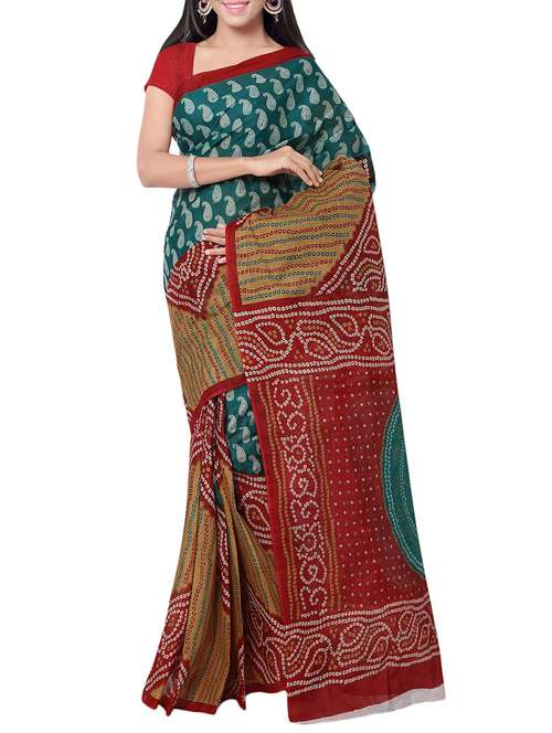 women's animal print green colored saree with blouse - 13308086 - Standard Image - 0