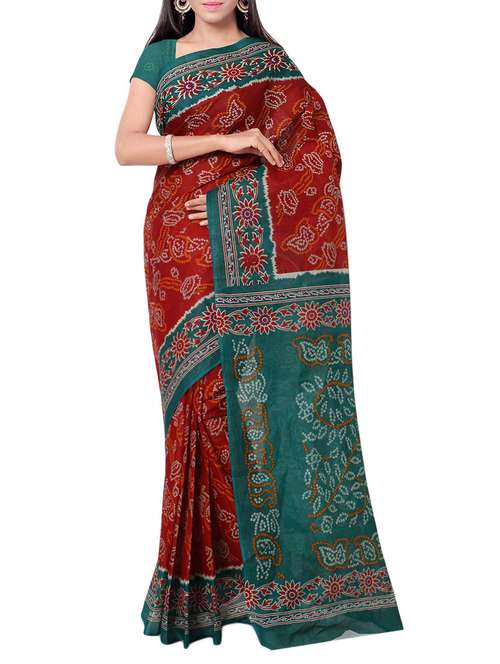 women's bandhani maroon colored saree with blouse - 13308092 - Standard Image - 0