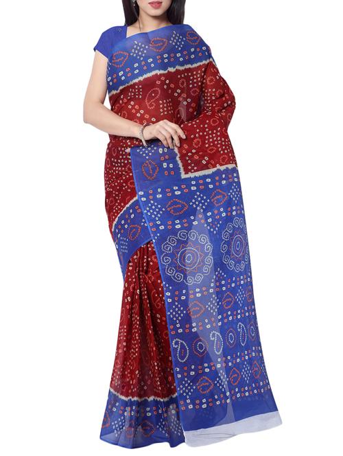 women's bandhani maroon colored saree with blouse - 13308099 - Standard Image - 0