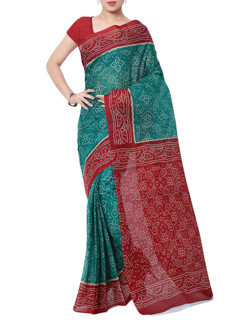 women's bandhani green colored saree with blouse - 13308103 - Zoom Image - 0