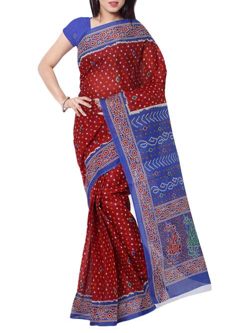 women's bandhani maroon colored saree with blouse - 13308105 - Standard Image - 0
