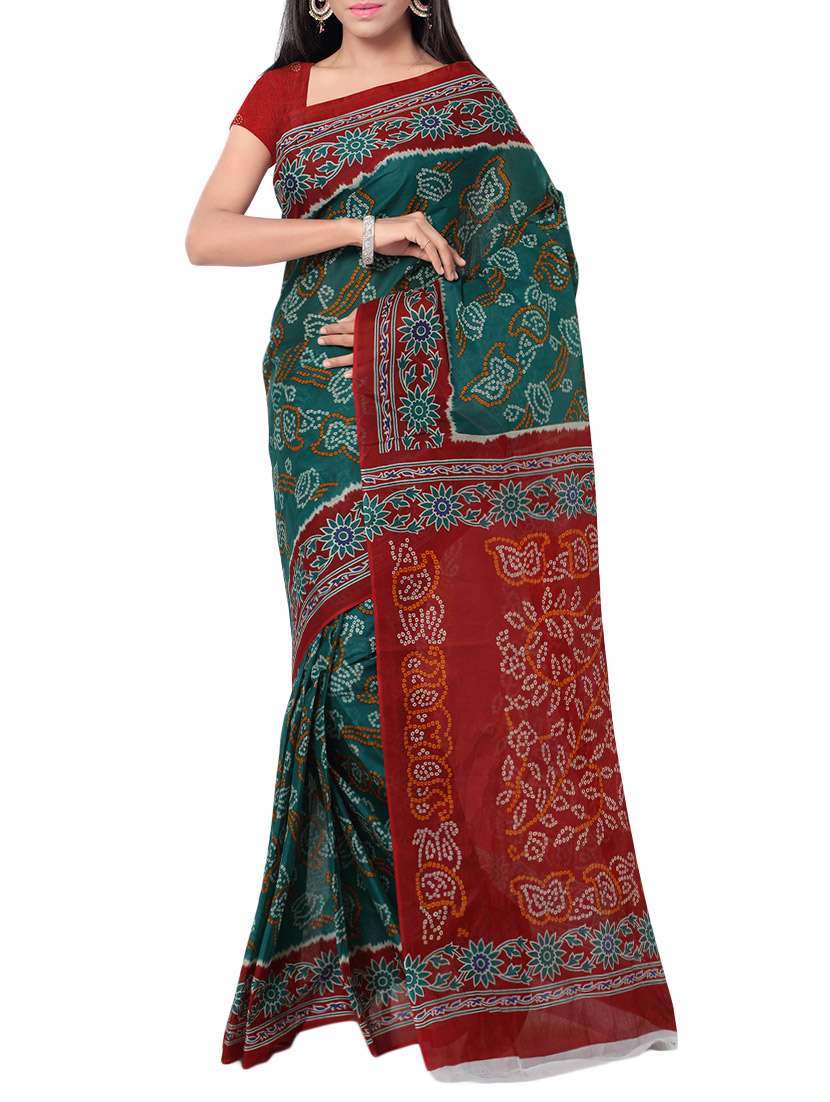 women's bandhani teal colored saree with blouse