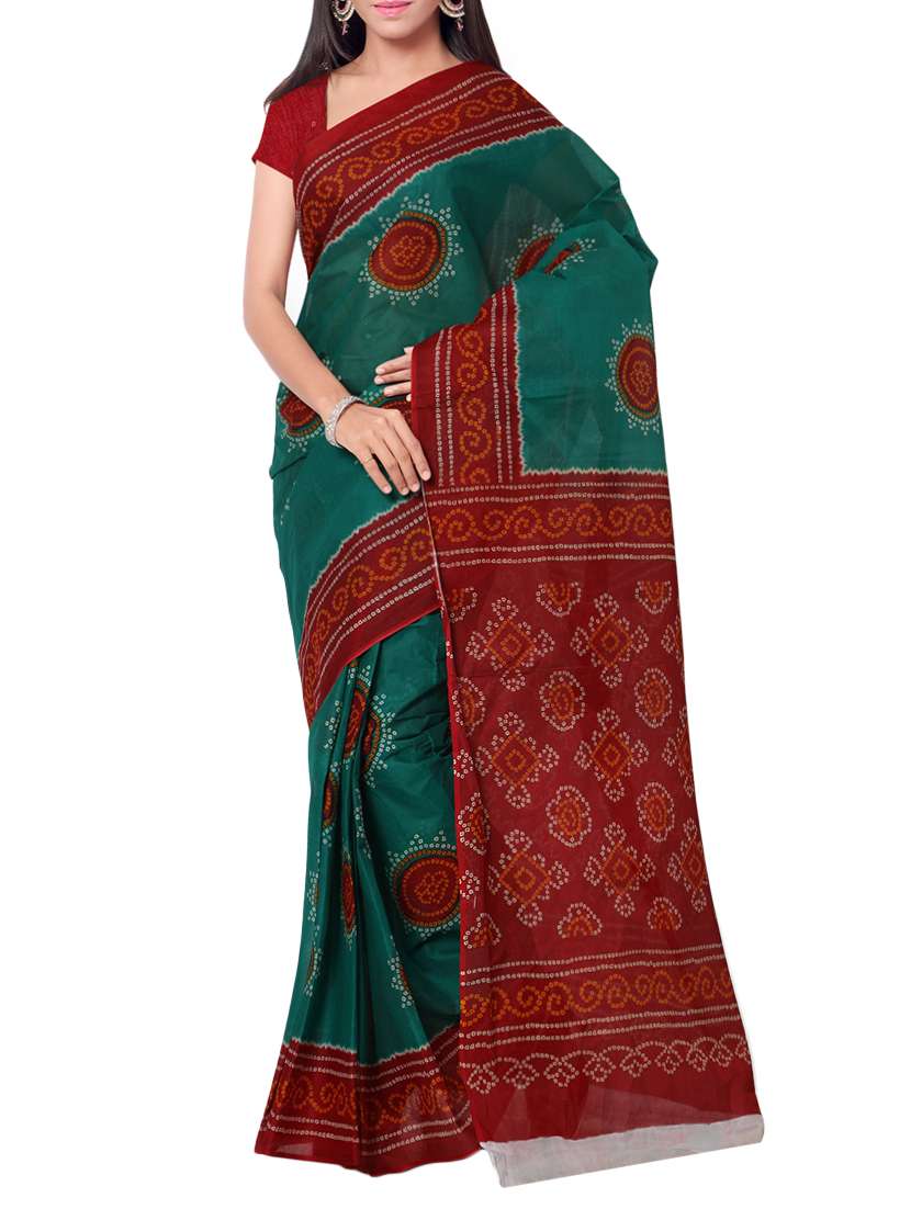 green cotton bandhani saree with blouse - 13308108 - Zoom Image - 0
