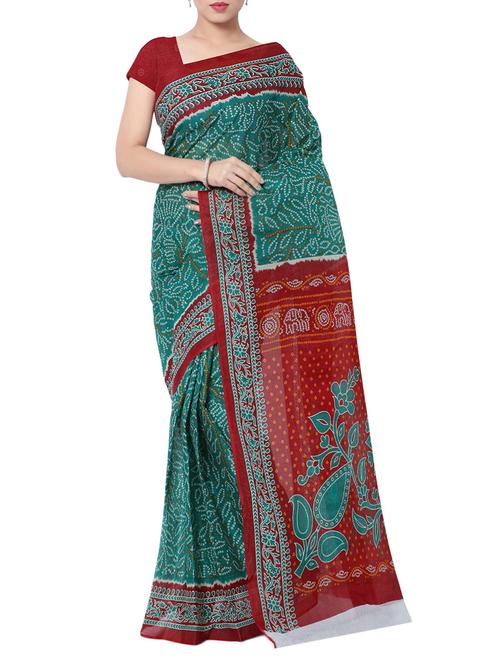 women's bandhani teal colored saree with blouse - 13308112 - Standard Image - 0