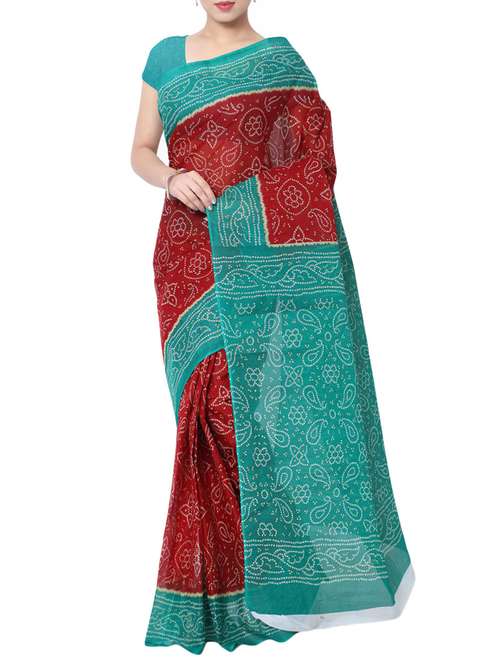 maroon cotton bandhani saree with blouse - 13308118 - Standard Image - 0