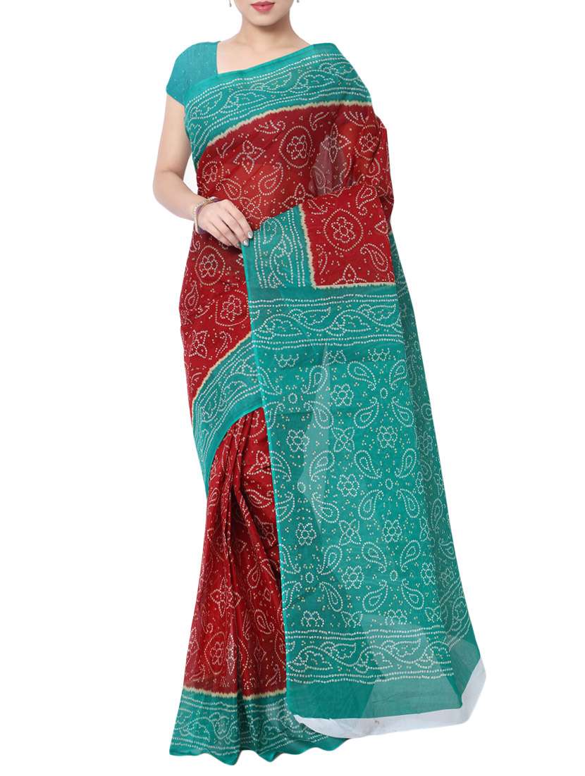 maroon cotton bandhani saree with blouse
