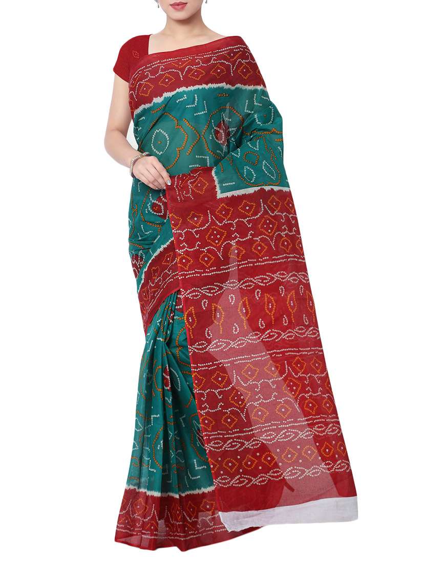 green cotton bandhani saree with blouse