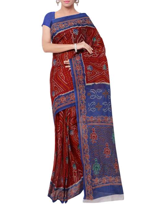 women's bandhani maroon colored saree with blouse - 13308125 - Standard Image - 0