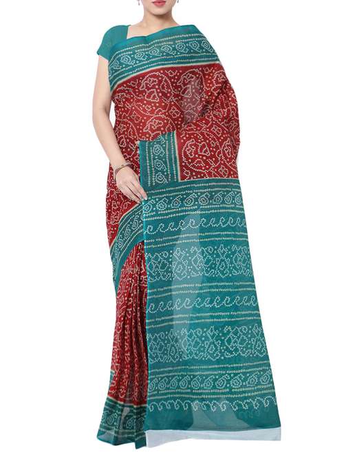 maroon cotton bandhani saree with blouse - 13308136 - Standard Image - 0