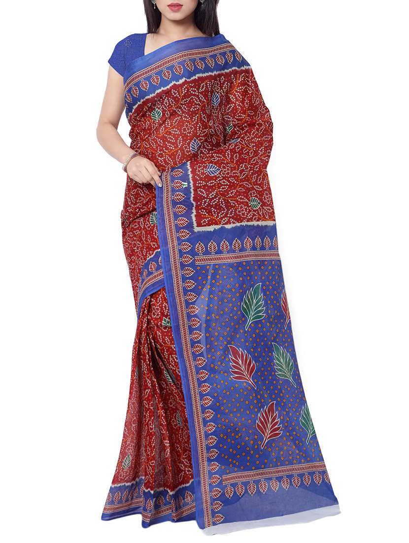 women's bandhani maroon colored saree with blouse - 13308139 - Zoom Image - 0