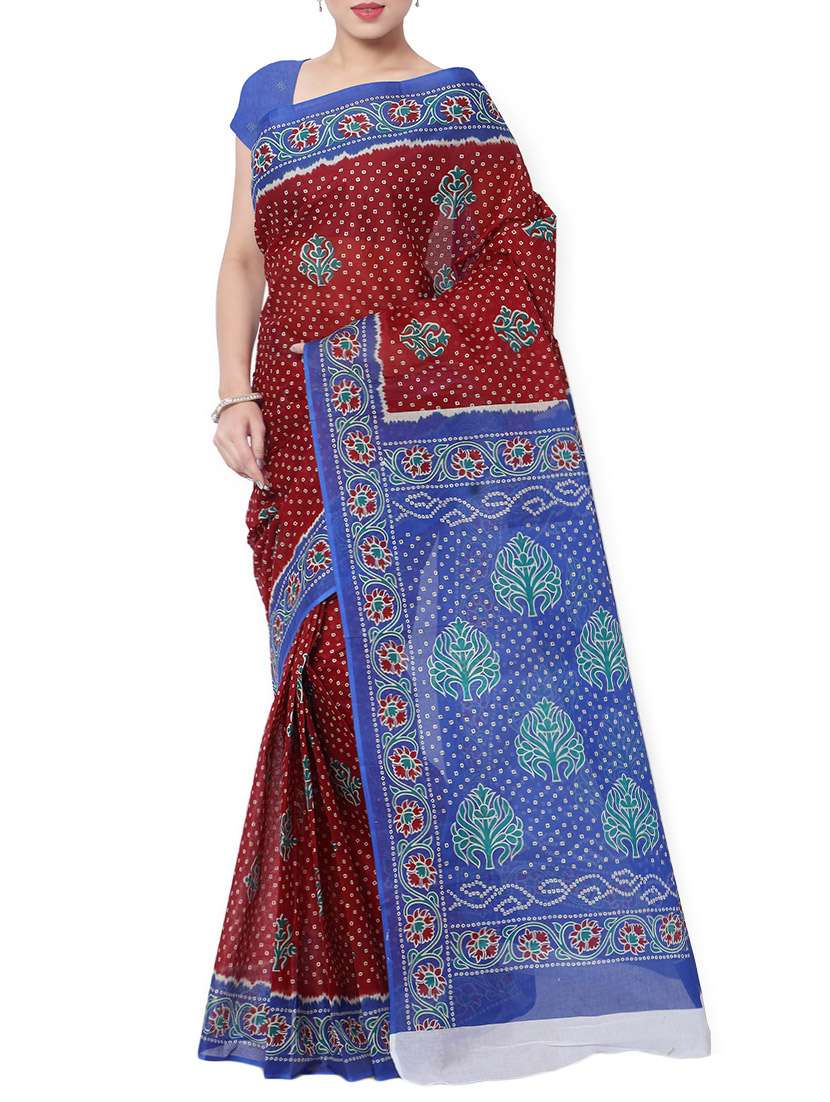 women's bandhani maroon colored saree with blouse
