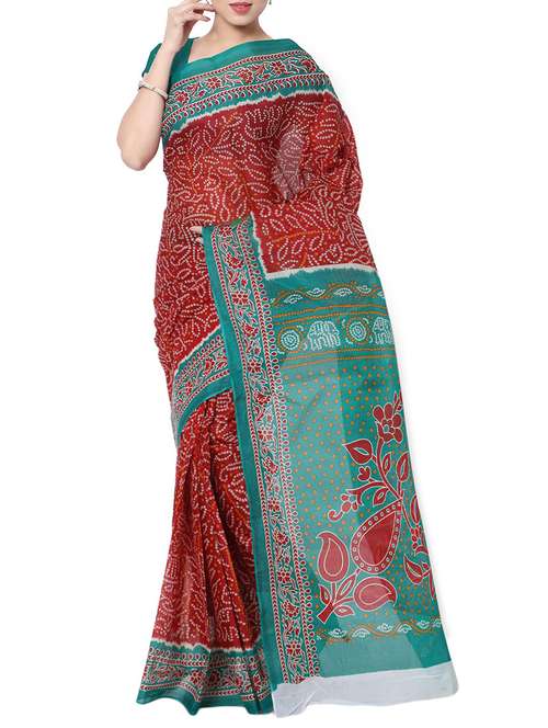 women's bandhani maroon colored saree with blouse - 13308142 - Standard Image - 0