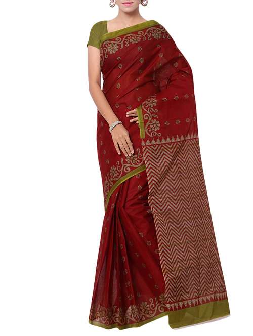 women's floral maroon colored saree with blouse - 13308147 -  Standard Image - 0