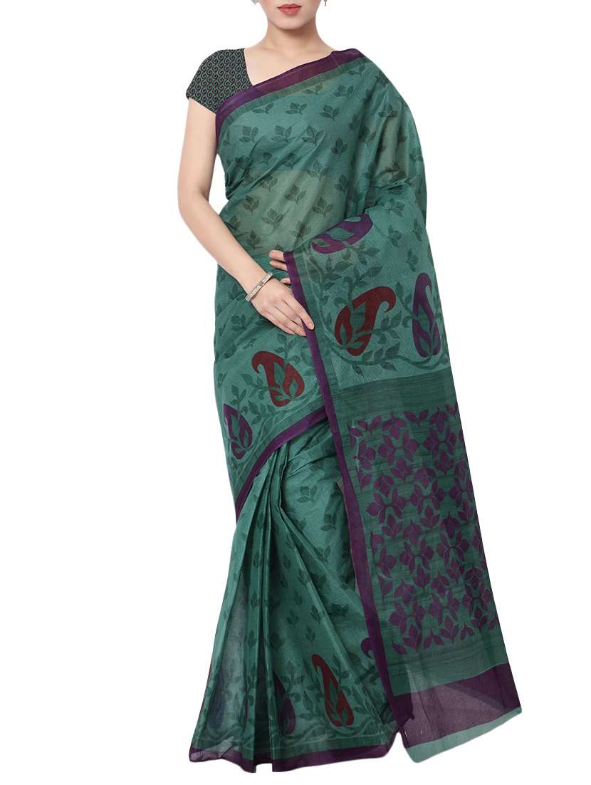 women's floral green colored saree with blouse