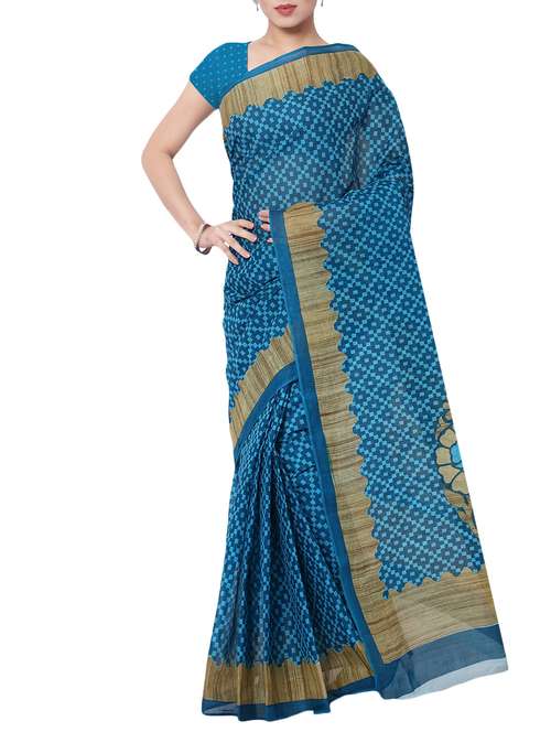 blue color printed saree with blouse - 13308163 -  Standard Image - 0