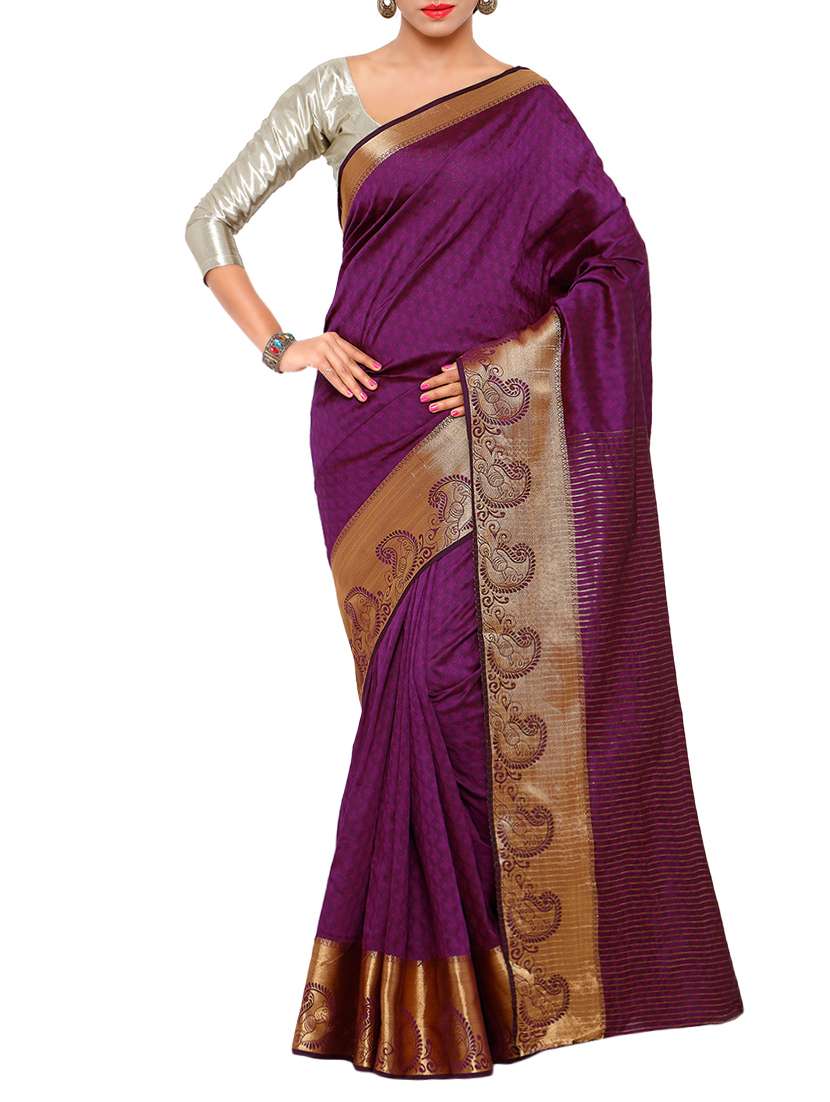 women's self design purple colored saree with blouse
