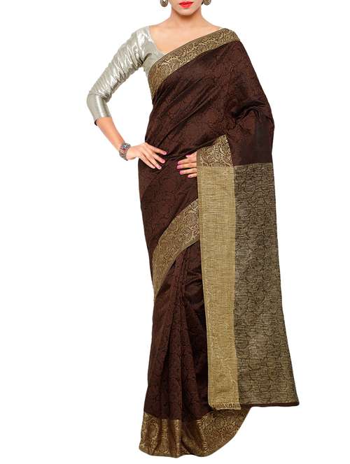 women's floral coffee brown colored saree with blouse - 13308185 - Standard Image - 0